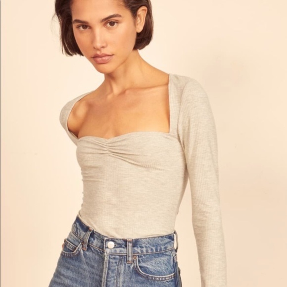 Reformation Keisha Sweetheart Neckline Top in Marble